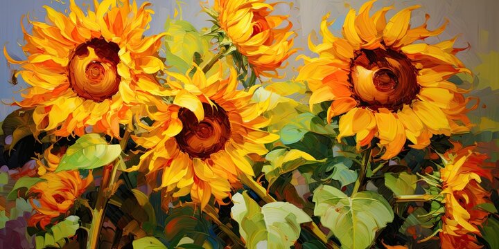 oil painting of sunflowers, generative AI