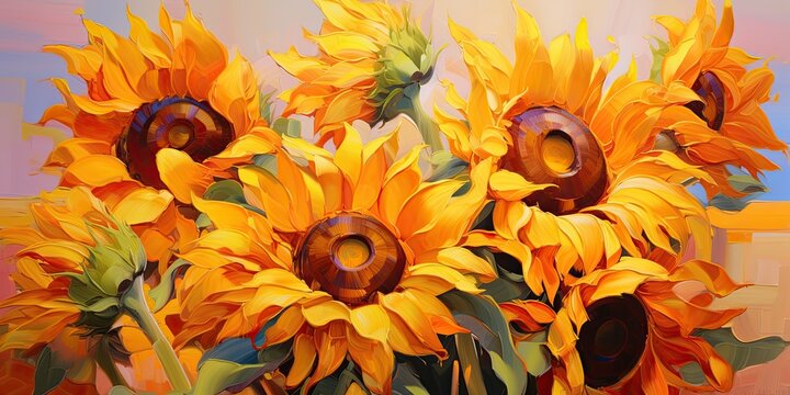 oil painting of sunflowers, generative AI