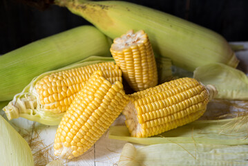 corn cob on old wooden background