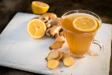 Lemon ginger tea, Hot Ginger juice, ginger tea with mint and lemon