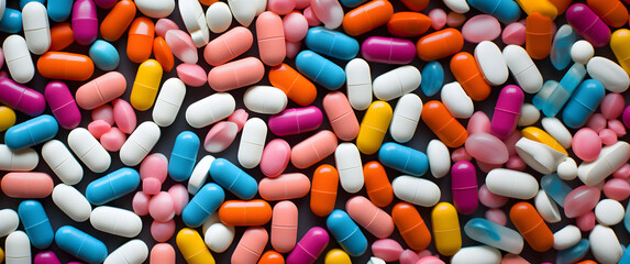 Fototapeta na wymiar Medicinal Mosaic: A Colorful Assortment of Pills Texture Background