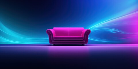 Pink sofa for relax on wall background with neon light for your text mockup. AI generation 