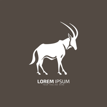 goat or oryx logo icon Stand goat or oryx on brown background.