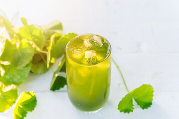 Gotu kola juice, Centella asiatica drink, Asiatic Pennywort on wood background
