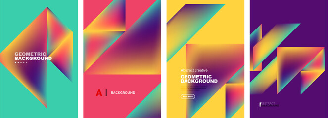 Set of abstract backgrounds - overlapping triangles with fluid gradients design. Collection of covers, templates, flyers, placards, brochures, banners