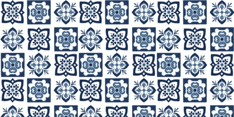 Fotobehang Portugese tegeltjes  Azulejo seamless pattern. Collection of ceramic tiles in Turkish style. Portuguese and Spanish decor in blue, white. Islam, Arabic, Indian, Ottoman motif