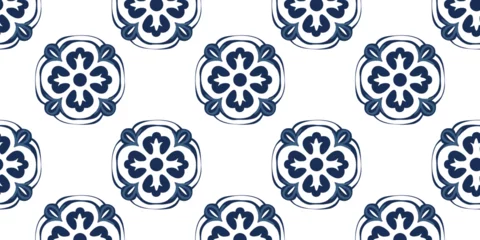 Stickers pour porte Portugal carreaux de céramique Portuguese tile pattern vector seamless with mosaic arabesque ornaments. Moroccan ceramic, lisbon azulejo, mexican talavera, italian sicily, spanish majolica, turkish, mediterranean texture design