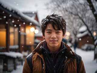 A Japanese boy in snow