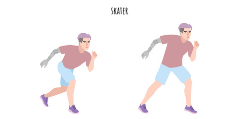Fototapeta premium Man with a prosthetic hand doing skater exercise
