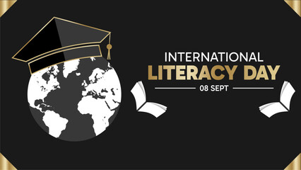 international literacy day with a globe and 2 books left and right