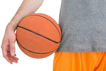 Fototapeta premium Digital png photo of midsection of caucasian man with basketball on transparent background