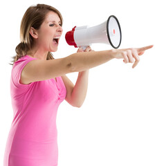 Digital png photo of caucasian woman shouting on transparent background