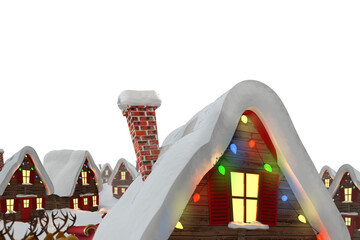 Digital png illustration of cottages with christmas lights on transparent background