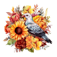 Fall Autumn Watercolor Clip Art, Watercolor Flowers Illustration, Fall Autumn Sublimation Design, Flowers Clip Art