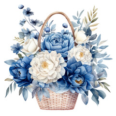 Winter Watercolor Clip Art, Watercolor Flowers Illustration, Winter Sublimation Design, Blue White Flowers Clip Art