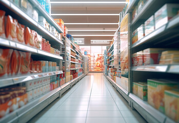 Blurry shopping shelves in supermarkets and department stores realistic image, ultra hd, high design very detailed