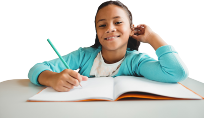 Digital png photo of african american schoolgirl on transparent background
