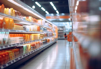 Fototapeten Blurry shopping shelves in supermarkets and department stores realistic image, ultra hd, high design very detailed © Syed Qaseem Raza