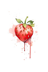 Simple strawberry with style of watercolor on transparent background