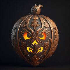 3D carved gothic Halloween pumpkin jack o lantern with evil eyes and face