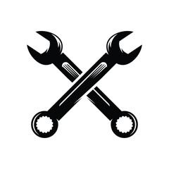 Vintage Retro Old Cross Crossed Wrench Vector Icon Logo