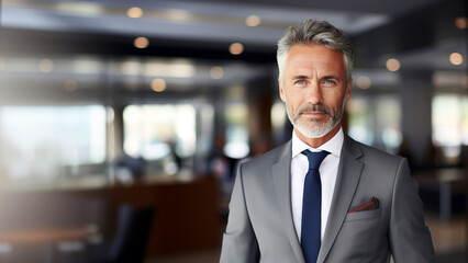 Fototapeta premium Confident and Elegant: Handsome Middle-Aged Businessman Strikes a Pose