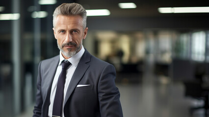 Naklejka premium Confident and Elegant: Handsome Middle-Aged Businessman Strikes a Pose