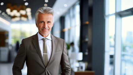 Fototapeta premium Confident and Elegant: Handsome Middle-Aged Businessman Strikes a Pose