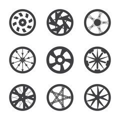 set of car rims vector minimal icons black color