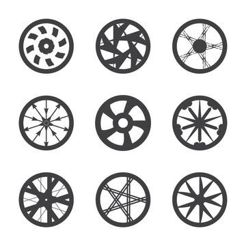 set of car rims vector minimal icons black color