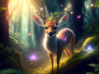 cute deer in the forest, ai generative