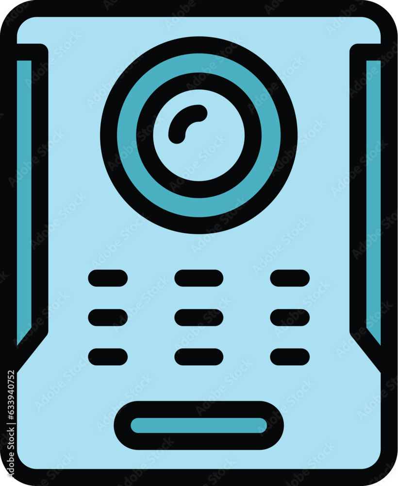 Poster building video intercom icon outline vector. door system. camera security color flat