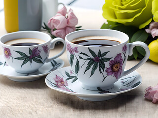 Fototapeta na wymiar cup of tea with flowers, ai generative