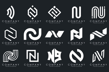 set of Abstract letter N logo design. modern creative logotype monogram icon design inspiration.