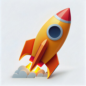 ai generated  Illustration of  cute 3d space rocet launching isolated white