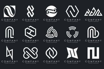 set of Abstract letter N logo design. modern creative logotype monogram icon design inspiration.
