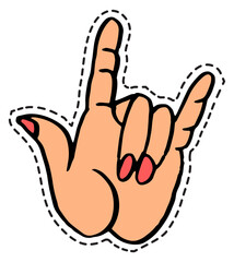 Rock n roll sticker or icon, horn gesture vector