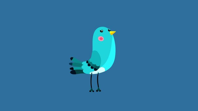 Nightingale bird blue character simple move isolated. Blinking eyes seamless loop behaviour cartoon animation.
