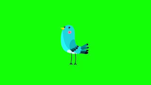Nightingale bird blue flight stop greenbox. Cute cartoon animation character animal moves behaviour will bring to life any scene.