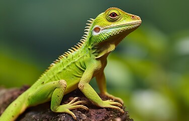 Obraz premium Bronchocela cristatella, also known as the green crested lizard. 