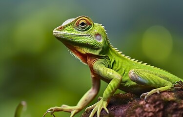 Naklejka premium Bronchocela cristatella, also known as the green crested lizard. 