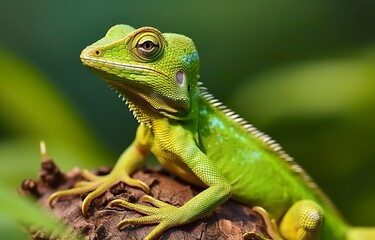 Bronchocela cristatella, also known as the green crested lizard. 