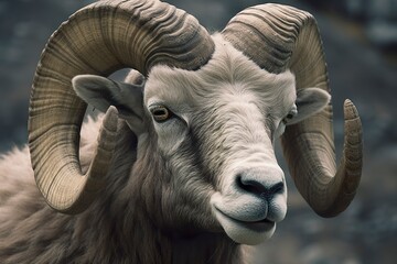 Close up of curious ram. 