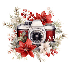 Christmas Watercolor Clip Art, Watercolor Flowers Illustration, Floral Christmas Sublimation Design, Red White Flowers Clip Art