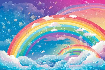 Fototapeta na wymiar Fantasy sky rainbow. Fairy skies rainbows colors, magic landscape and dream sky. Generate Ai