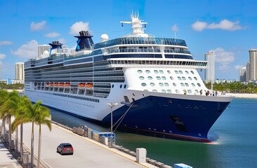 Obraz premium Cruise ship Celebrity Infinity docked in Port Everglades, Ft Lauderdale, Florida. Generative AI