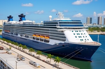 Cruise ship Celebrity Infinity docked in Port Everglades, Ft Lauderdale, Florida. Generative AI