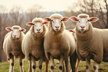 Obraz premium A group of sheep standing outdoors. 