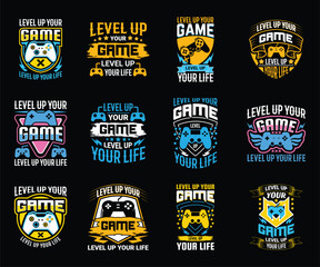 Naklejka premium Vintage gaming t shirt design mega bundle template with creative motivation quote and vector shape