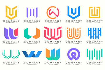Abstract collection with letters W logo design. creative design logotype W with full color.